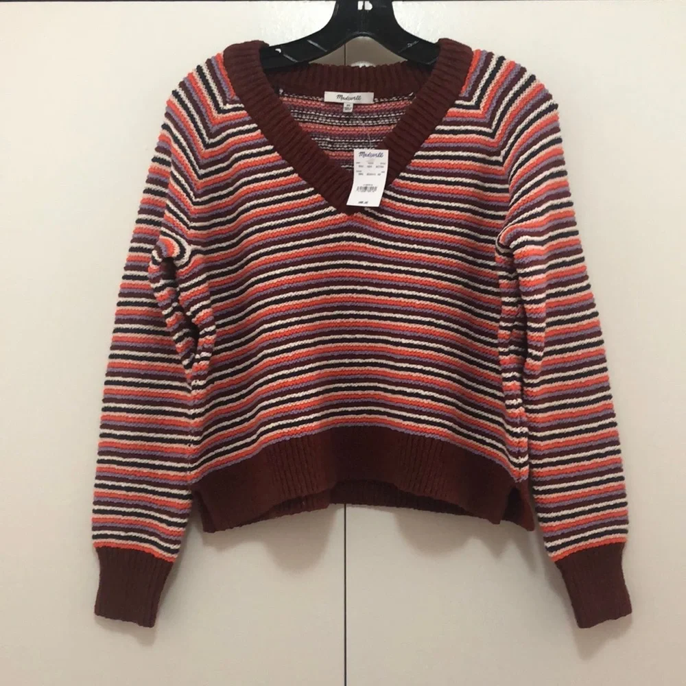 NWT $88 Madewell Arden Striped V-Neck CROPPED Sweater in sizes XS or XXS!